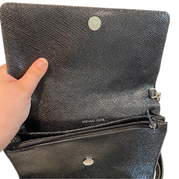 Michael Kors Black Large Gusset Crossbody Leather Purse Silver Hardware - Picture 7 of 10